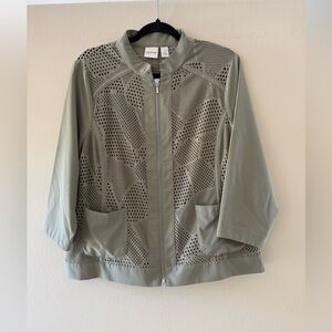 Zenergy by Chico’s Sage Green Mesh Jacket with Zip Front 3/4 Sleeves